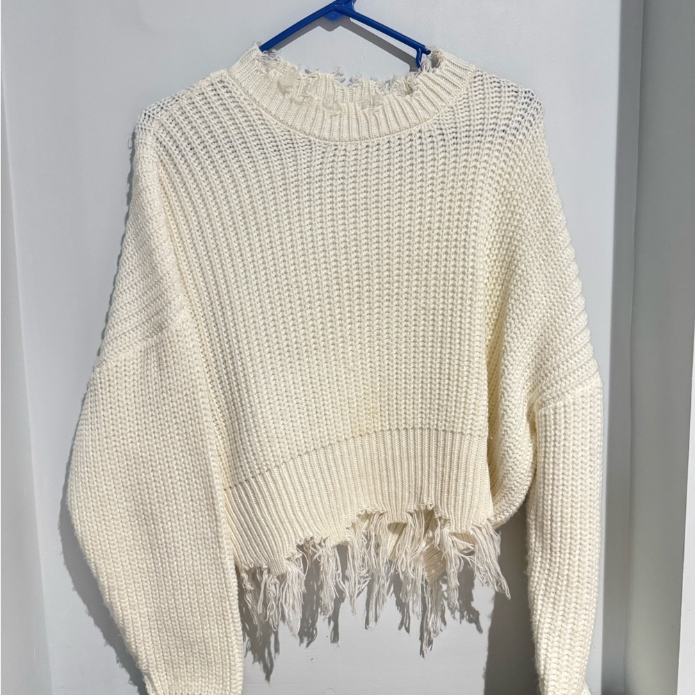 Cozy Cream Frayed Hem Sweater